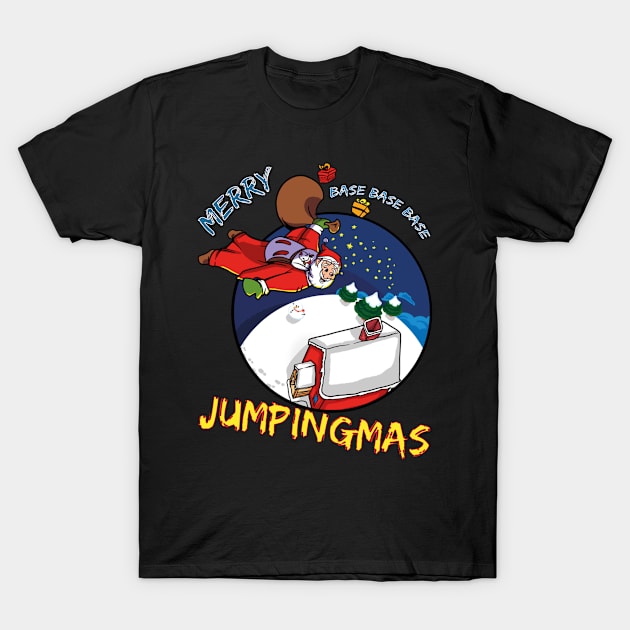 Xmas Base Jumper Santa Flying To Christmas Eve Merry Base Base Base Jumpingmas T-Shirt by gdimido